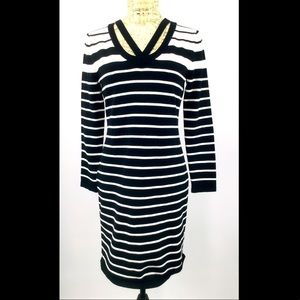 NY Collection Small Black and White Sweater Dress